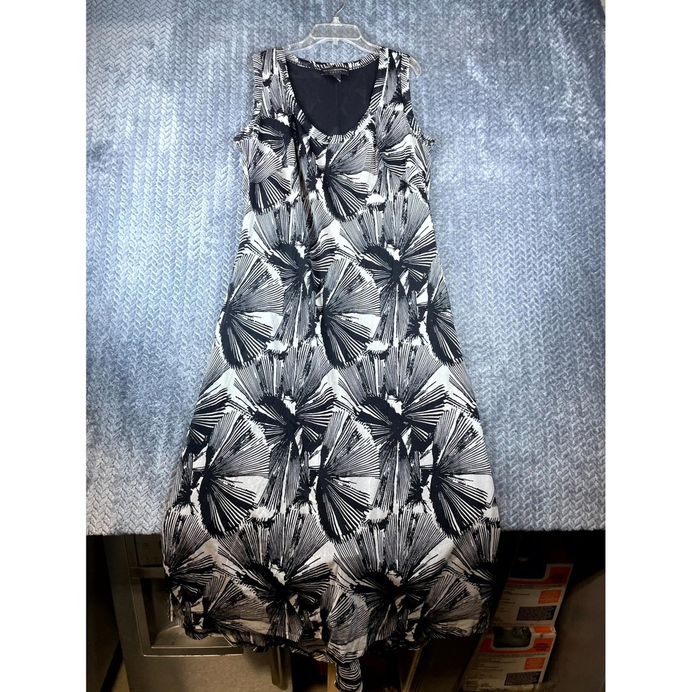 Grace Elements Maxi Dress Womens 1X White Black Abstract Print Party Round Neck